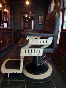 Sillón de Barbería Hidráulico Industrial, Altura Ajustable, Asiento de Cuero Acolchado, Estructura Metálica, Muebles de Salón de Lujo, Garantía de 3 Años - Product Image 2