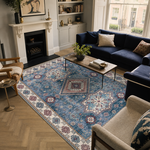 Alfombra lavable Netline Home Homestead Waves Indigo Blue Heritage - Product Image 1