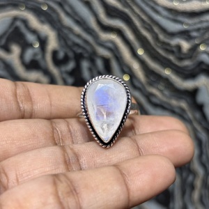 Bagues en Gros Bohèmes Tendance avec Pierre de Lune, Plaqué Argent Sterling 925, Principalement en Laiton, pour Fiançailles - Product Image 4