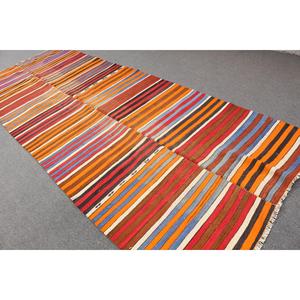 Alfombra Turca Kilim de 5.1x13.4 pies, Alfombra Vintage de Lana con Diseño de Cuadros Naranja - Product Image 4