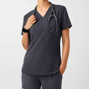 Conjunto de uniforme de enfermera con cuello en V y logotipo personalizado, uniforme de hospital tejido ecológico para uso en salón de belleza - Product Image 2