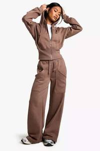 Alta demanda Mocha 2 piezas mujeres Deep Hem Hoodie & Straight Leg Jogger Set transpirable pantalones de chándal de longitud completa conjunto de chándal de mujer - Product Image 4