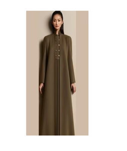 Abaya en soie de style kaftan élégante avec broderie artisanale en fil d'or, manches drapées fluides anti-rides pour les occasions de prière - Product Image 5