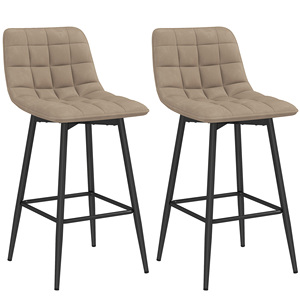 HOMCOM Lot de 2 Tabourets de Bar Style Nordique Effet Velours Tissu et Métal 45x47x84 cm Marron - Product Image 1
