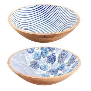 Cuencos modernos con patrones florales para servir, cuenco para servir ensalada esmaltada de madera de Mango, cuencos de madera decorativos de frutas impresos - Product Image 6