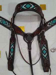 Tachuela de caballo decorativa trenzada a mano más vendida hecha de cuero genuino Western Headstall y Breastplate - Product Image 3