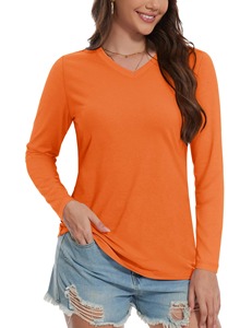 เสื้อลำลองแขนยาวคอวีแฟชั่นสำหรับผู้หญิงเสื้อยืดกลางแจ้งเนื้อนุ่มระบายอากาศได้ดีสวมใส่สบาย - Product Image 3