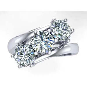 Anillo de Compromiso de Plata con Diamante Moissanita Redondo Azul Blanco de 3 Piedras y 3.14 Quilates, Calidad AAA+, Vvs1:, Cus-Jew47 - Product Image 2
