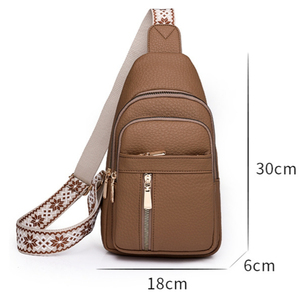 Bolso de pecho de microfibra negro con correa ajustable estampada, cierre de cremallera, diseño informal para uso diario - Product Image 3