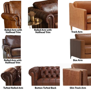 Fauteuil classique en cuir véritable avec dossier capitonné, pieds en bois massif, fauteuil d'appoint de luxe pour salon hôtel - Product Image 6