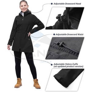 Long Women Softshell Jacket Fleece Lined <b>with</b> Detachable <b>Hood</b> Windproof Insulated Warm <b>Raincoat</b> Outerwear Blue - Product Image 4