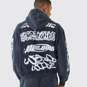 Conjunto de chándal con capucha lavado y estampado de abullonado cuadrado de gran tamaño con logotipo personalizado Pantalones de chándal Jogger Pantalones Cargo Ropa deportiva Chándal - Product Image 4