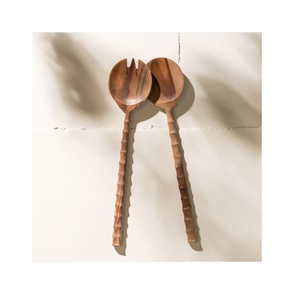 Serveur à salade en bois émaillé, service à salade en bois poli avec plateau rond de service, serveurs assortis Offre Spéciale - Product Image 4