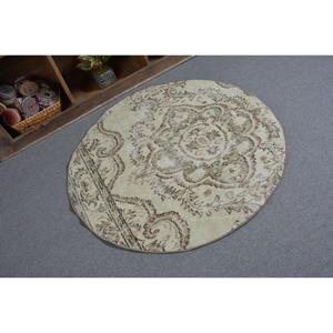 Alfombra Turca Redonda Vintage de 3.9x3.9 pies (120x120 cm), Alfombra Marroquí Marrón - Product Image 2