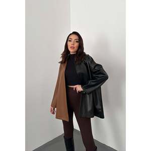 Black Trimmed Snap-Button Leather <b>Shirt</b> - Black - Product Image 1