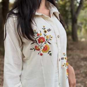 Dames Top Kraag Hals Hand Geborduurd Gehaakt Kant Bloemen Borduurwerk Kantoorkleding Katoenen Dames Shirt