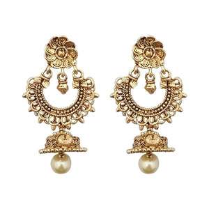 Kriaa Brown Stone Jhumki Dangler <b>Earrings</b> Gold Plated <b>Fine</b> <b>Cuff</b> Model 1309635 - Product Image 1
