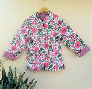 Abrigos hechos a mano de algodón puro botón más cerca bloque impreso chaqueta de mujer Tendencia Invierno mujer ropa chaquetas regalo para ella - Product Image 1