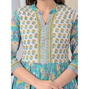 ชุดกางเกงคุรตะผ้าฝ้ายพิมพ์ลายฟิโรซี จาล แขนสามส่วนสำหรับใส่ในชีวิตประจำวัน - Product Image 2