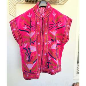 Velvet Embroidered Jacket in Pink-Soft Outerwear Floral Pattern Windbreaker Style <b>Wool</b> Lining for Spring Summer Autumn Winter - Product Image 2