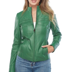 Chaqueta de cuero con cremallera Vintage verde para mujer Canleo de talla grande personalizada con decoración bordada ropa de mujer OEM 2026 - Product Image 1