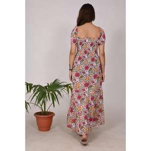 Robe en coton bohème pour femme, motif floral, style kurti long fait à la main, idéale pour les vêtements décontractés et d'été - Product Image 6