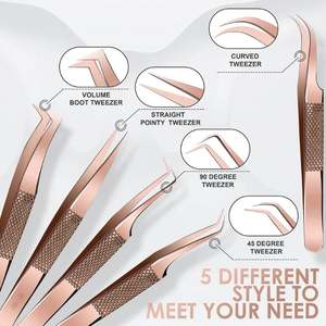 มืออาชีพสแตนเลสกุหลาบทองขนตาสับชุดสําหรับต่อขนตารายการขายส่งฉลากส่วนตัว - Product Image 2