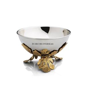 Black Color Buds And Gold Plated Leaves Designer <b>Silver</b> Color Shiny Polished Hammered Texture Heavy Duty Metal Serving <b>Bowl</b> - Product Image 6