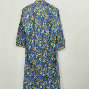 Robe midi d'été bohème légère, robe en coton imprimée à la main, robe florale, mode féminine - Product Image 1