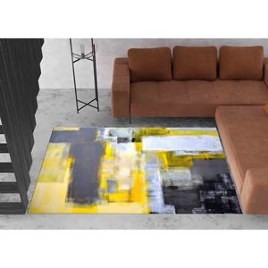 Alfombra Abstracta Amarilla y Gris: Alfombra Moderna Antideslizante con Estampado, con Pelo Suave - Product Image 1