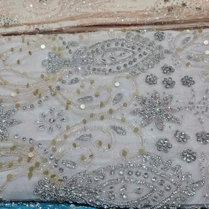 Tissu en maille sergé extensible 100% polyester de luxe élégant avec perles paillettes robe transparente pour les robes de mariée des filles - Product Image 1