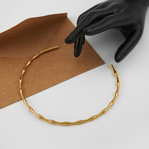 أحدث قلادة مفتوحة للنساء بتصميم الخيزران قابلة للتعديل مطلية بالذهب عيار 18 قيراط من الفولاذ المقاوم للصدأ بالجملة P243465 - Product Image 5