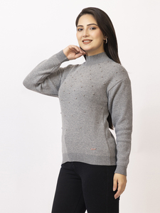 Suéter de Punto para Mujer, Cuello Alto, Manga Larga, Color Sólido, con Detalle de Tachuelas, Estilo Casual, para Invierno, Suave, Cálido y a la Moda - Product Image 4