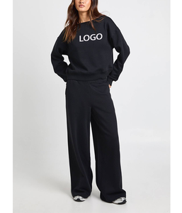 Ensemble de jogging pour femmes d'hiver, vêtements de sport, taille haute, molleton doux, décontracté, athlétique, grande taille, vêtements de sport, noir, ensemble 2 pièces - Product Image 1