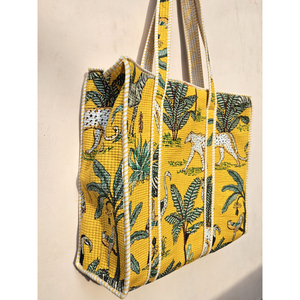 Bolso de mano acolchado de algodón 100% hecho a mano, bolso de hombro térmico con cremallera estampada en la jungla para mujer, cadenas portátiles a rayas suaves - Product Image 6