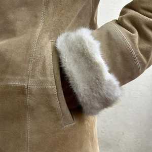 Manteau en cuir moutonnage brun pour homme Shenra - Veste à capuche doublée de fourrure pour l'hiver - Protection contre le froid - Veste en daim moutonnage - Product Image 2