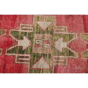 Turkish Vintage <b>Runner</b> Rug 2.6x11.7 ft, <b>Red</b> Green Solid Rug - Product Image 5