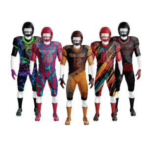 Uniformes de fútbol americano juvenil hechos a medida al por mayor negro naranja sublimado Jersey nombre Número patrones conjuntos de manga corta - Product Image 1