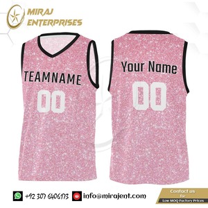 Maillot de basket-ball personnalisé abstrait paillettes rose personnalisé bsci, vente en gros, vêtements de sport respirant numéro de nom maillots de sport - Product Image 2