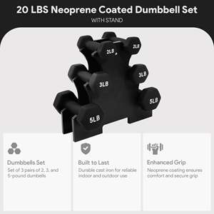 Set di manubri esagonali in acciaio rivestiti in neoprene BalanceFrom da 20 libbre con supporto, neri, per bodybuilding e allenamento delle braccia - Product Image 3