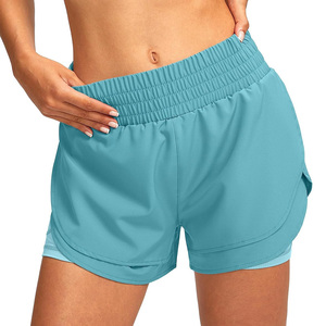 Ropa de gimnasio 2 en 1 con logotipo OEM personalizado para mujer, pantalones cortos transpirables para correr de verano, ropa deportiva de etiqueta privada con patrón sólido - Product Image 1