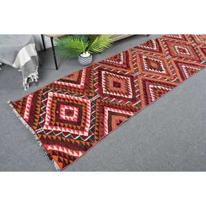 Tapis Kilim Turc Vintage 280 X 1030ft Rouge Orange Patchwork Design Laine Matériel avec Latex Support Rectangulaire Jute Tapis" - Product Image 1