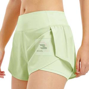 Double-Layered <b>Elastic</b> Waist Gym Shorts with <b>Lace</b> Decoration Breathable Casual Solid Pattern Design - Product Image 3