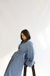 Bleu plage mousseline japonais classique peignoir à manches longues Robe faite à la main pour grande taille mariée poule fête cadeau naturel lavable - Product Image 5