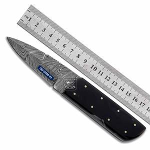 Couteau de chasse personnalisable de haute qualité DD-DAM-108 fait à la main lame en acier damas manche en corne de buffle gaine en cuir Laser OEM - Product Image 6