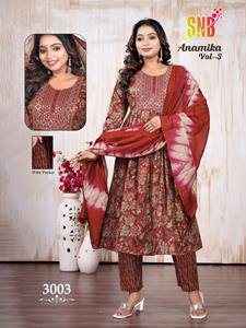 Parapluie de concepteur indien coupé avec broderie travail feuille de capsule lourde imprimé haut bas avec Chanderi Dupatta par exportation - Product Image 5