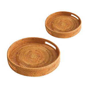 CESTA/BANDEJA DE RATÁN DE Mimbre Redonda Rústica Sostenible Diseño Funcional Durable Decoración para el hogar Bandeja para servir frutas Artesanía de Vietnam - Product Image 1