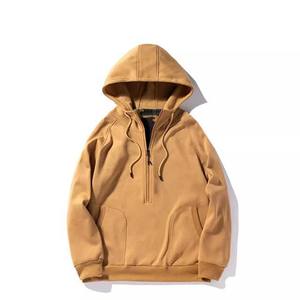 เสื้อฮู้ดซิปครึ่งตัวผู้ชาย สไตล์สตรีทแวร์ สำหรับฤดูหนาว คุณภาพสูง ผลิตตามสั่ง ขายดี ผ้าฟลีซคอตตอน 100% สีตามสั่ง - Product Image 3