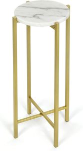 <b>White</b> Marble Collapsible <b>Side</b> Accent Drink <b>Table</b> with Gold Metal Legs for Home bar - Product Image 6