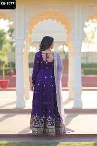 Ropa étnica india Star Georgette con bordado Zari Lentejuelas Trabajo Readymade Anarkali Vestido con borde de encaje de diseñador Dupatta - Product Image 4